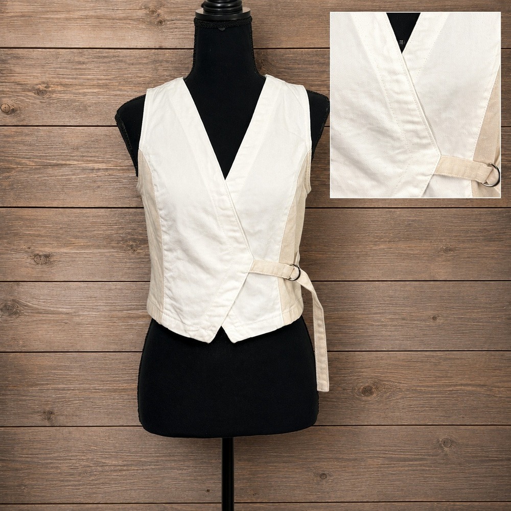 Zara White Denim Wrap Vest XS Cotton Coastal Preppy 90s Minimalist Academia Y2K‎